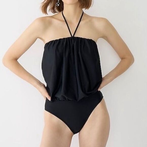 J Crew Black Jersey Lomellina Blouson Tassel Halter Strapless Swimsuit Sz 22 NWT - Picture 16 of 16